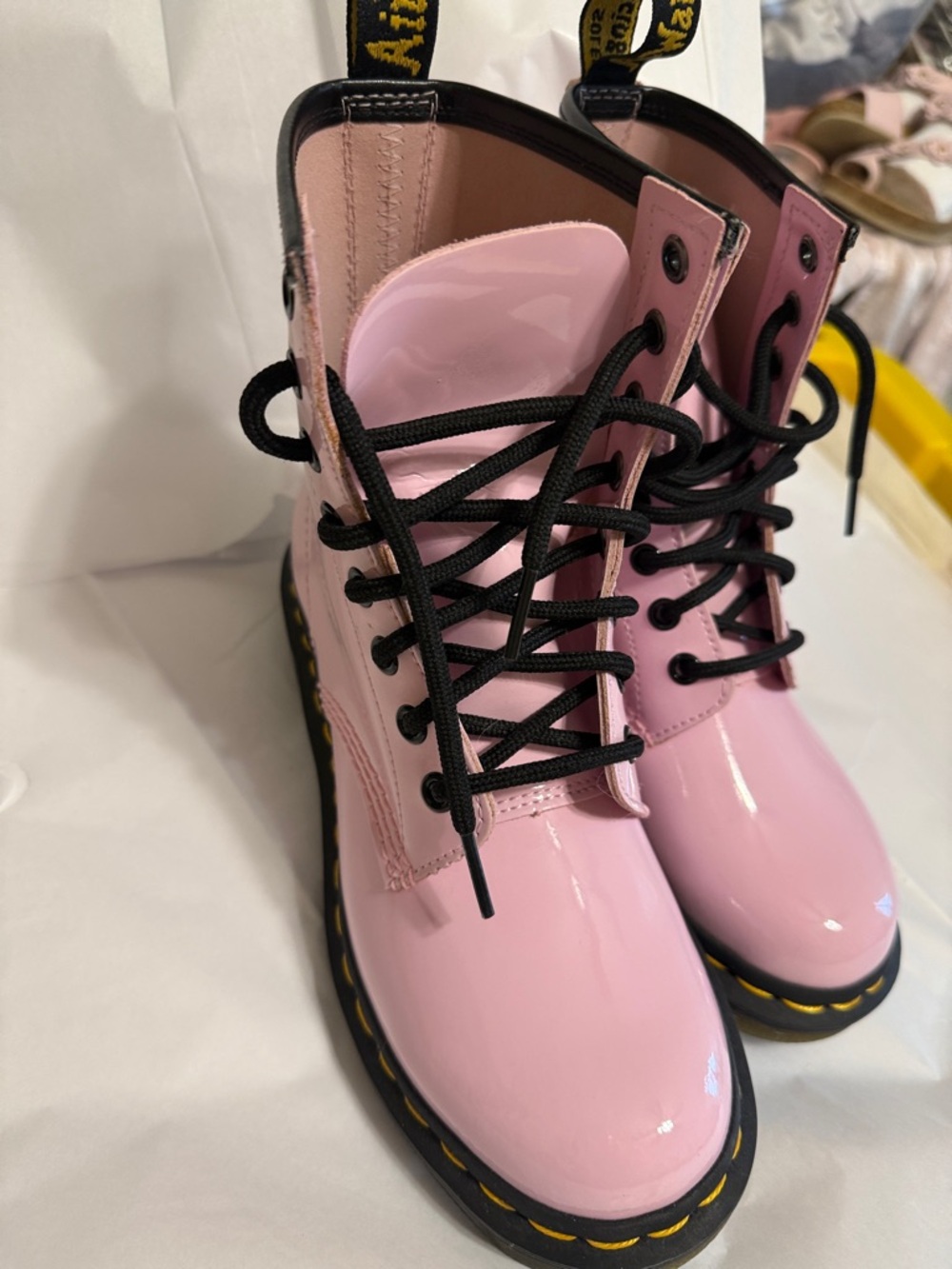Dr Martin 🌸Pink Lace-Up Combat Boots with Contrast Stitching